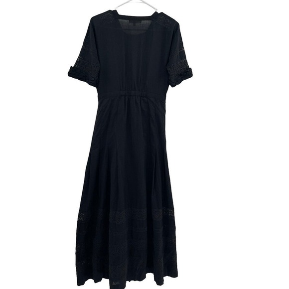 LOVESHACKFANCY Size S Black Edie Cotton Lace Fit & Flare Midi Dress - Picture 13 of 16